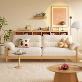Japandi style solid ash wood sofa upholstered in cotton linen, corduroy, and cat-scratch fabric main product image